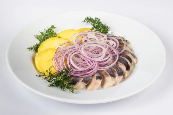 Potato and onion with  herring — Stock Photo, Image