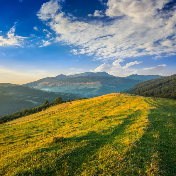 Par höstackar och träd på berg — Stockfoto