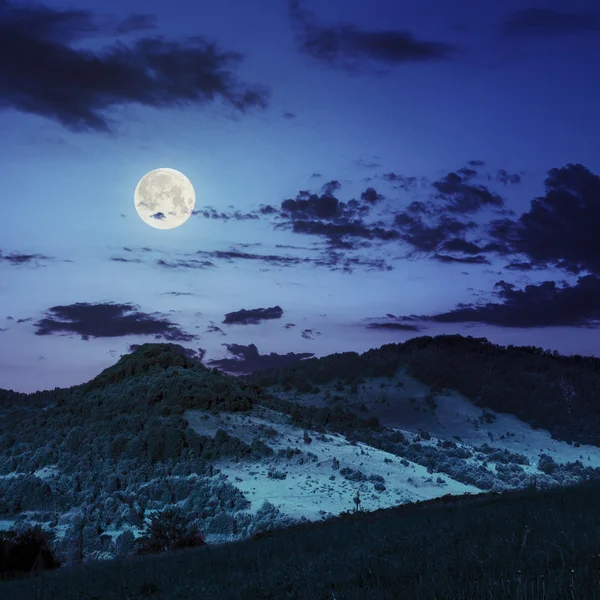 Valleys on slopes in mountains at night — Stock Photo, Image