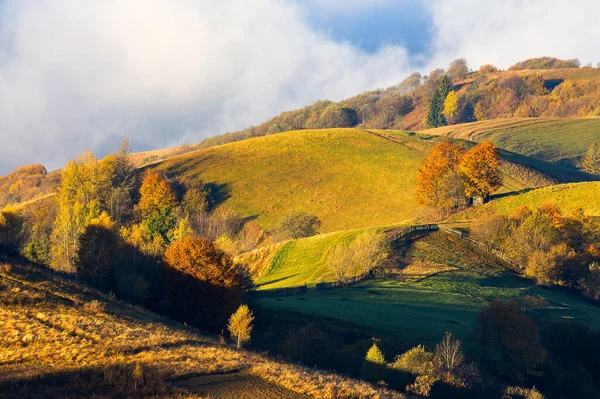 Transkarpatische Ländliche Landschaft Bei Sonnenaufgang Landschaft Der Karpaten Herbst Bäume — Stockfoto