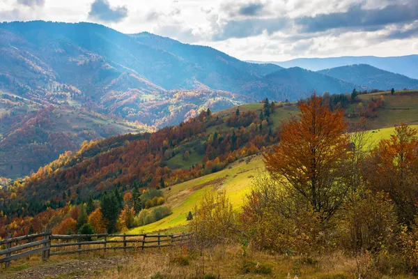 秋天的乡村风景 美丽的风景 远处有山丘 草地和山脊 晴空万里的天气晴朗 — 图库照片