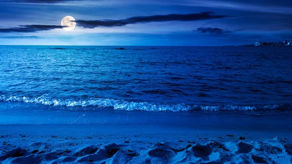 Rustige Ochtend Landschap Aan Zee Leeg Zandstrand Bij Volle Maan — Stockfoto