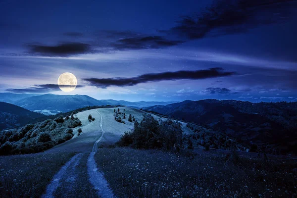 Estrada Através Prado Nas Montanhas Noite Bela Paisagem Rural Cárpatos — Fotografia de Stock