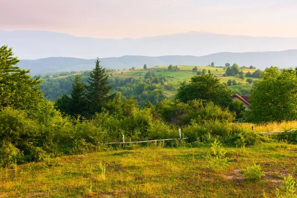 Mountainous Rural Landscape Sunset Wonderful Nature Scenery Forested Rolling Hills — Stockfoto