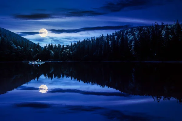 Пейзаж Спокойным Озером Летом Ночам Спокойная Природа Лесным Отражением Воде — стоковое фото