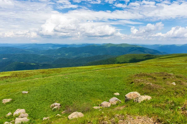 Зеленый Летний Пейзаж Горах Открытый Пейзаж Голубым Небом Облаками Красивая — стоковое фото