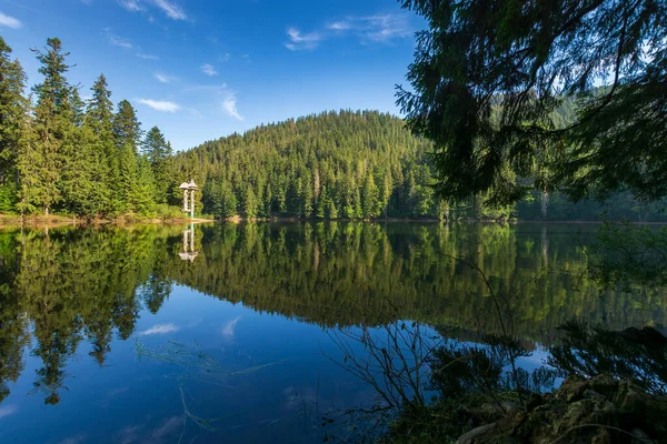 Пейзаж Озером Летом Отражение Воде Красивый Природный Фон Синевира Украины — стоковое фото