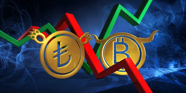 Bullish Btc Bearish Try Currency Foreign Exchange Market Illustration Bitcoin — Zdjęcie stockowe