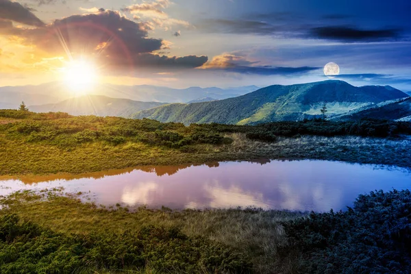 Noapte Schimba Conceptul Peste Peisaj Lac Timpul Verii Reflecţie Liniştită — Fotografie, imagine de stoc