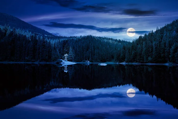 Spokojny Krajobraz Jeziorem Lecie Nocy Odbicie Lasu Spokojnej Wodzie Malownicze — Zdjęcie stockowe