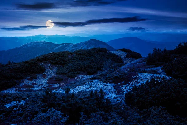 Krajobraz Górski Jesienią Nocy Wspaniałe Krajobrazy Natury Pełnym Świetle Księżyca — Zdjęcie stockowe