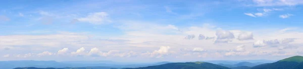 Panorama Blue Sky Fluffy Cumulus Clouds Bright Sunny Weather Forecast — Foto Stock