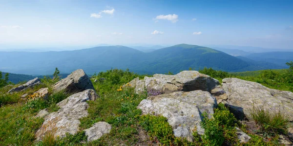 Carpathian Alpine Meadows Evening Light Beautiful Mountain Landscape Stones Grass — Stockfoto