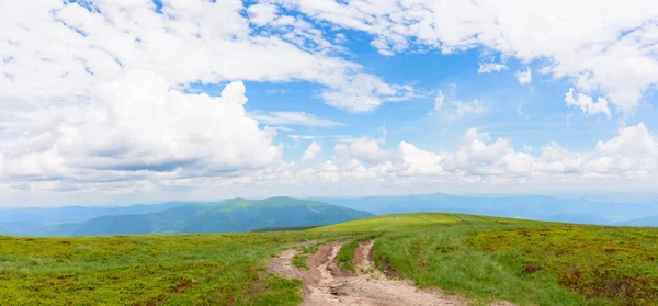 Hiking Trail Grassy Hills Mountain Scenery Summer Cumulus Clouds Blue — Stockfoto