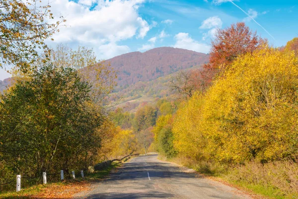 Gammal Fjällväg Hösten Landsbygdsresa Varm Solig Dag Träd Längs Vägen — Stockfoto