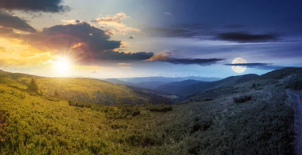 Panoramic View Chornohora Ridge Valley Twilight Day Night Time Change — Fotografie, imagine de stoc