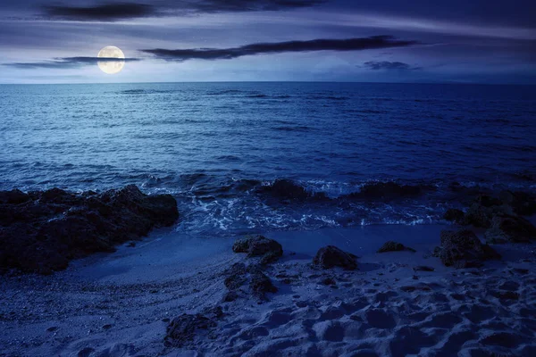 Minimalistische Zeegezicht Zomer Nachts Strand Zee Horizon Volle Maan Licht — Stockfoto