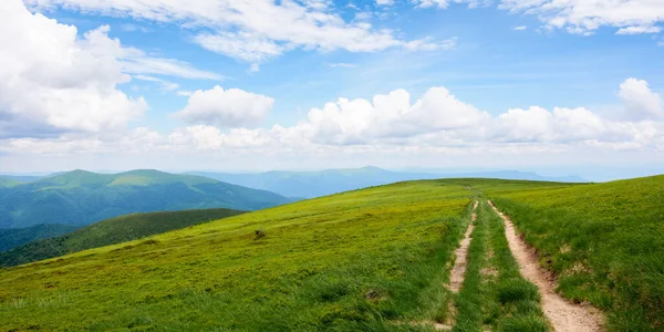 Hiking Trail Grassy Hills Mountain Scenery Summer Cumulus Clouds Blue — Stock Photo, Image