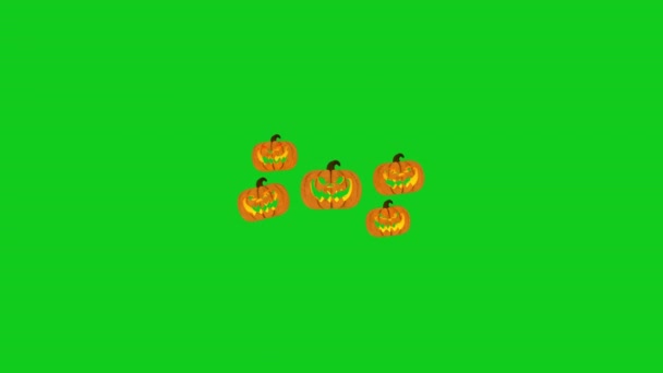 緑の画面の背景にハロウィーンの移行-緑のクロマキーの背景にハロウィーンのカボチャ — ストック動画