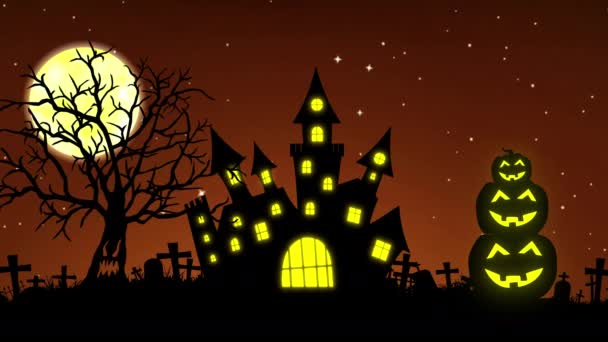 Halloween háttér - koncepció sütőtök és kísérteties fák — Stock videók