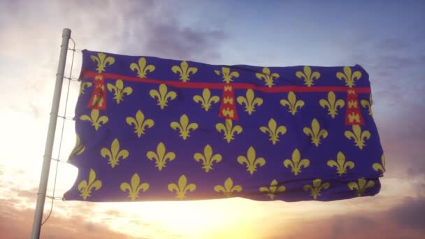 Bandera de Artois, Francia, ondeando con el viento, el cielo y el sol — Vídeos de Stock