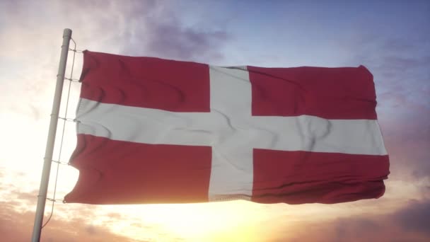 Σημαία Savoy, Γαλλία, κυματίζει στον άνεμο, τον ουρανό και τον ήλιο φόντο — Αρχείο Βίντεο