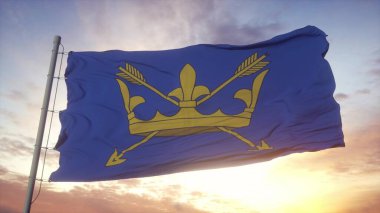 Suffolk bayrağı, İngiltere, rüzgarda sallanan, gökyüzü ve güneş arka planı. 3d oluşturma.