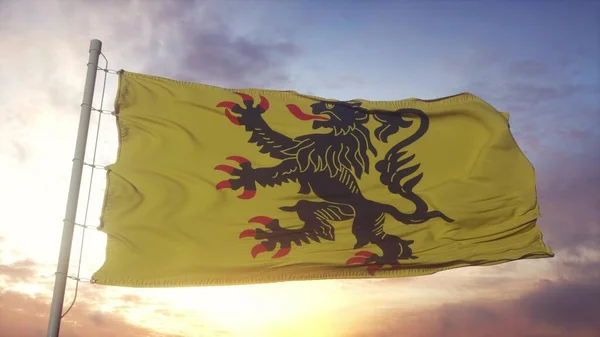 Bandera Nord Pas Calais Francia Ondeando Con Viento Cielo Fondo — Foto de Stock