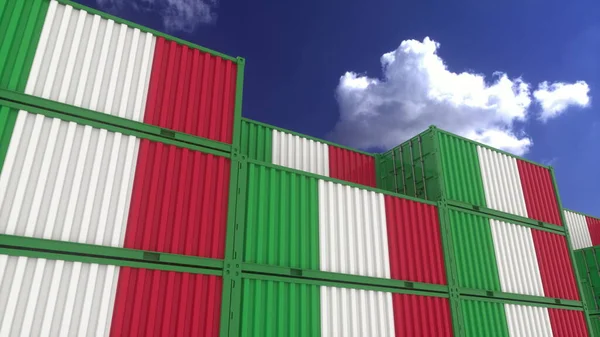 Container Unter Italienischer Flagge Stehen Containerterminal Italien Export Oder Import — Stockfoto