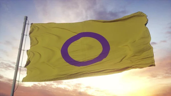 Bandeira Orgulho Intersexual Acenando Vento Céu Fundo Sol Renderização — Fotografia de Stock