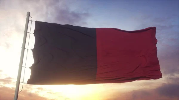 Die Flagge Des Aostatals Italien Weht Wind Himmel Und Sonnenhintergrund — Stockfoto