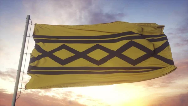 Vlajka West Midland Anglie Vlnící Větru Obloze Slunci Vykreslování — Stock fotografie