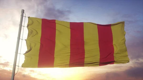Provincie Foix Vlag Frankrijk Zwaaiend Wind Lucht Zon Achtergrond Destructie — Stockfoto