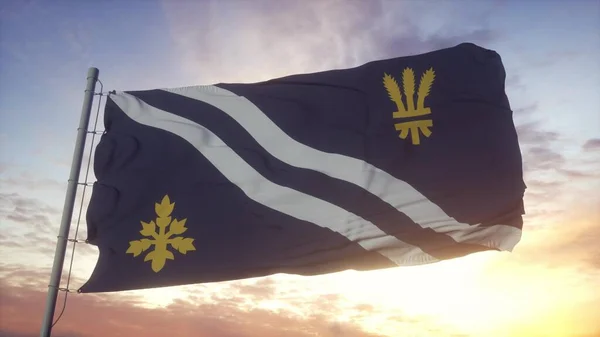 Bandera Oxfordshire Inglaterra Ondeando Viento Cielo Fondo Del Sol Renderizado — Foto de Stock