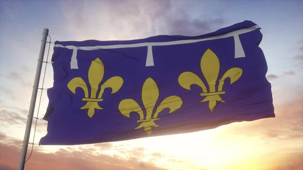 Флаг Орлеана Франция Машущий Ветром Небом Солнцем Рендеринг — стоковое фото