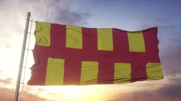 Bandeira Northumberland Inglaterra Acenando Fundo Vento Céu Sol Renderização — Fotografia de Stock