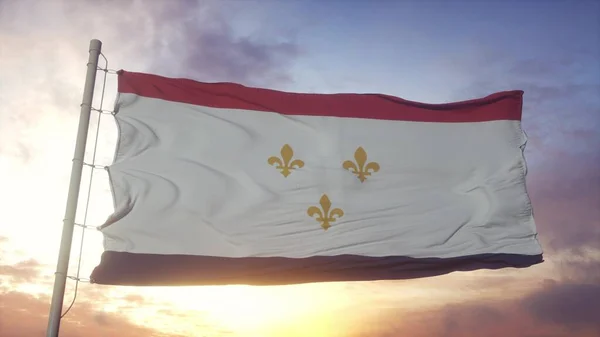 Флаг Нового Орлеана Город Соединенных Штатов Америки Машущий Ветром Небом — стоковое фото