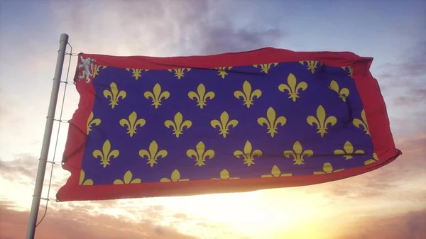 Bandeira Maine França Acenando Vento Céu Fundo Sol Renderização — Fotografia de Stock