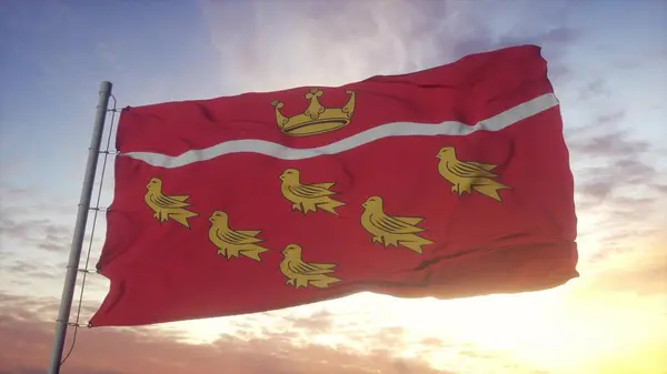 Bandera Sussex Oriental Inglaterra Ondeando Viento Cielo Sol Fondo Renderizado — Foto de Stock