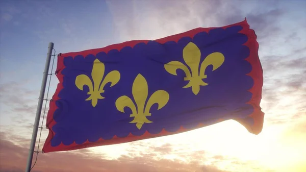 Drapeau Aux Baies France Agitant Dans Vent Ciel Soleil Rendu — Photo