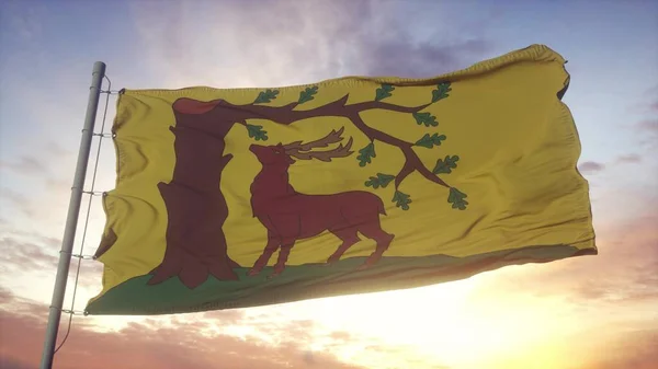 伯克希尔旗帜 英格兰 天空和太阳的背景下飘扬 3D渲染 — 图库照片