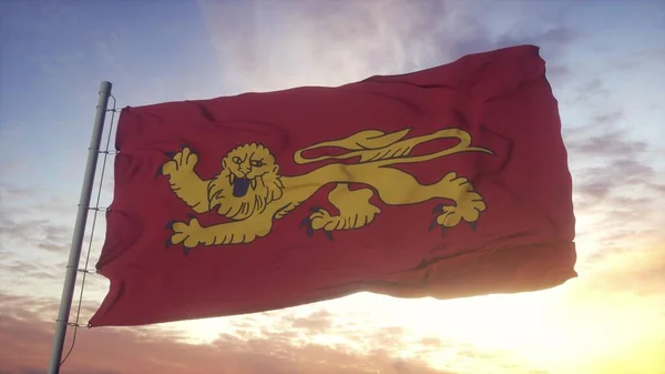 Bandera Aquitania Francia Ondeando Viento Cielo Sol Fondo Renderizado — Foto de Stock