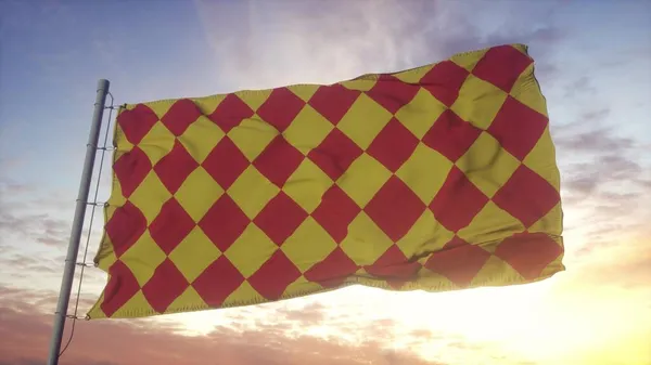 Bandera Angoumois Francia Ondeando Viento Cielo Fondo Del Sol Renderizado —  Fotos de Stock