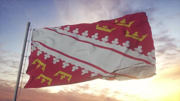 Bandeira Alsácia França Acenando Vento Céu Fundo Sol Renderização — Fotografia de Stock