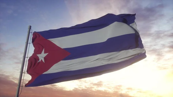 Küba Bayrağı Rüzgarda Gökyüzünde Arka Planda Dalgalanıyor Oluşturma — Stok fotoğraf