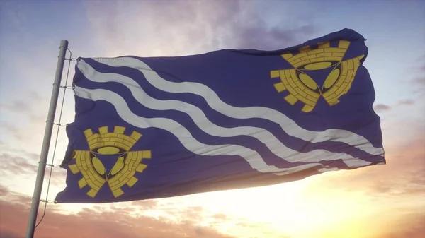 英格兰的默西塞德旗 天空和阳光的背景下飘扬 3D渲染 — 图库照片