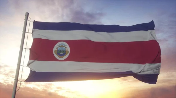 Flag Costa Rica Islands Waving Wind Sky Sun Background Rendering — Stock Photo, Image