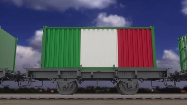 Tren Contenedores Con Bandera Italia Transporte Ferroviario Renderizado — Foto de Stock