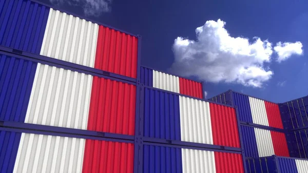 Container Unter Französischer Flagge Stehen Containerterminal Frankreich Export Oder Importkonzept — Stockfoto