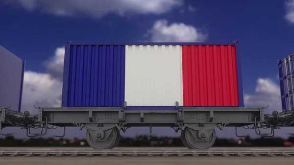 Tren Contenedores Con Bandera Francia Transporte Ferroviario Renderizado — Foto de Stock